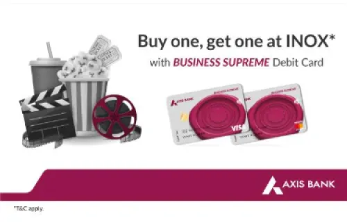 Image of PVR INOX Cinema Offers : Buy 1 Get 1 Off on Movie Tickets with Axis Bank Business Supreme Debit Card