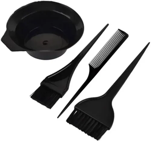 Image of QEQEQ Hair Comb, Dye Brush and Mixing Bowl Hair Colouring Kit (Black)