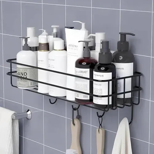 Image of Quickmart Self-Adhesive Wall Shelves for Bathroom Rack Iron Black