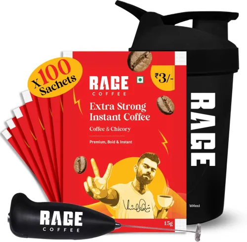 Image of RAGE Extra Strong Premium Blend Coffee Pack of 100+Multipurpose Shaker