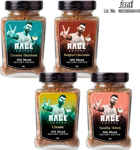 Image of RAGE Silk Combo Instant Coffee 60g * pack of 4 + Frother (Classic, Belgian Chocolate, Creamy Hazelnut, Vanilla)