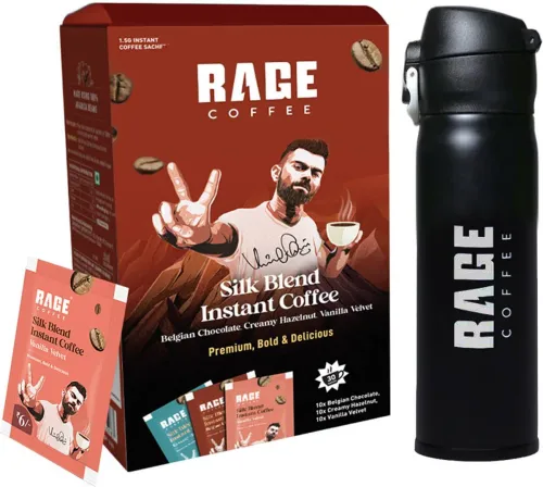 Image of RAGE Silk Sachets 1.5g x 30 - Belgian Chocolate, Creamy Hazelnut, Vanilla + Flask Instant Coffee