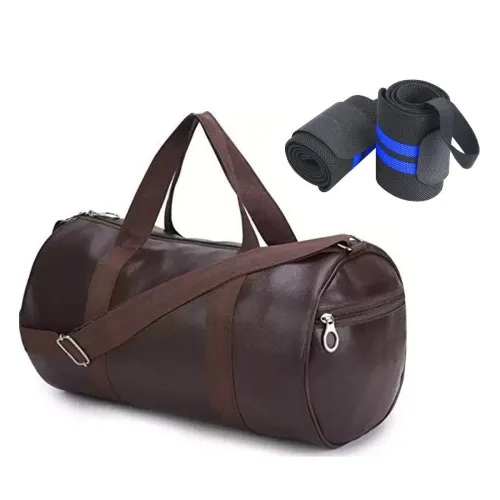 Image of Raizex PU Leather Gym Duffel Bag with Shoulder Strap