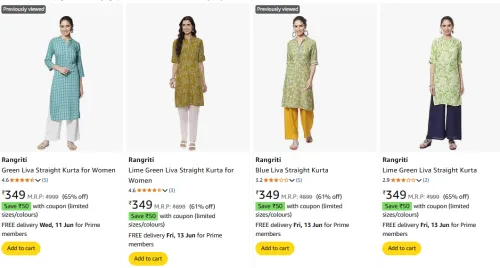 Image of Rangriti Women's Kurta at Minimum 60% Off