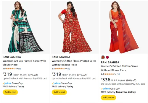 Image of RANI SAAHIBA Women's Sarees at minimum 80% Discount