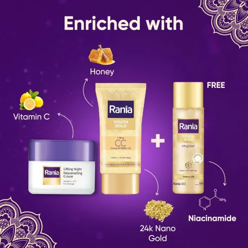 Image of Rania Ramadan Special Day-Night Gold Kit (Toner and Pouch Free): Rania CC Cream SPF50PA++IR with Vitamin C