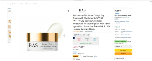 Image of Ras Luxury Oils Super Charge Day Cream with Multivitamin SPF