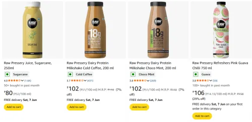 Image of Raw Pressery Juice Starting At @₹80