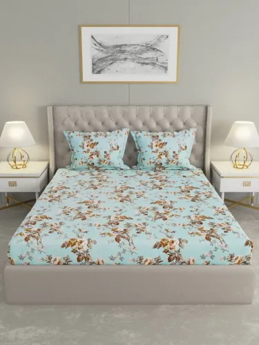 Image of Raymond Home 100 TC Microfiber Double Floral Flat Bedsheet