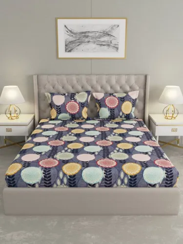 Image of Raymond Home 100 TC Microfiber Double Geometric Flat Bedsheet