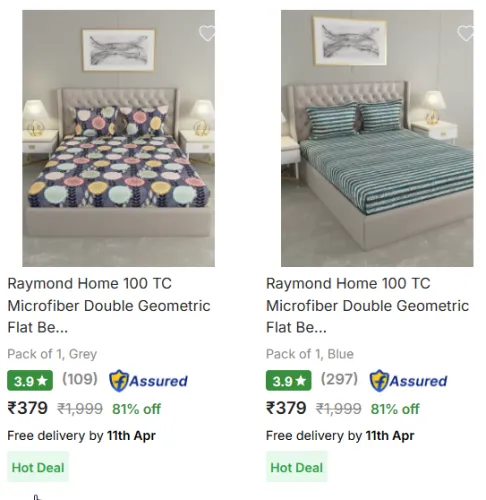 Image of Raymond Home Bedsheets Minimum 80% Discount