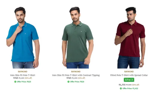 Image of RAYMOND Men Slim Fit Polo T-Shirt up to @ ₹55% Discount