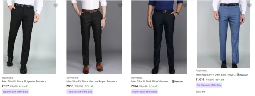 Image of Raymond Men's Trousers at minimum 61% Discount