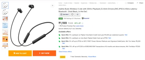 Image of realme Buds Wireless 5 Lite 35Hrs Playback