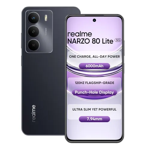 Image of realme NARZO 80 Lite 5G (Onyx Black, 6GB+128GB) | 6000mAh Long-Lasting Battery | 