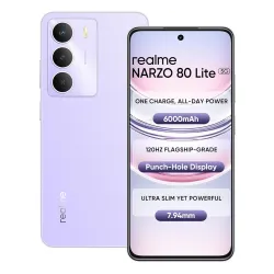 realme Narzo 80 Lite 5G (6GB+128GB, Crystal Purple) – 6000mAh, Dimensity 6300, IP64