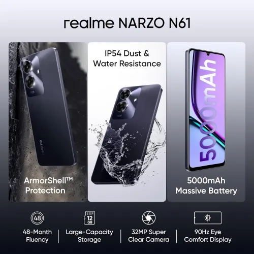Image of realme NARZO N61 (Marble Black, 4GB RAM+64GB Storage) 90Hz Eye Comfort Display