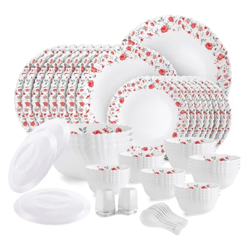 Image of Red Rose Opalware Dinner Set 57Pcs