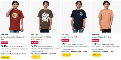 Image of Red Tape Boys T-shirts at minimum 80% Discount