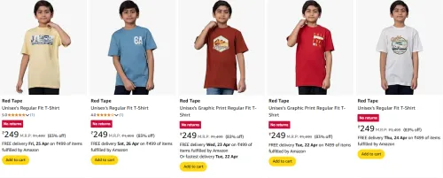 Image of Red Tape Boys T-shirts at minimum 80% Off