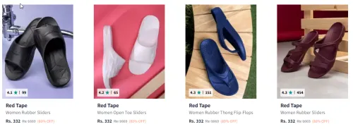 Image of Red Tape Women Brand Logo Self Design Rubber Sliders Starting Price @ ₹332