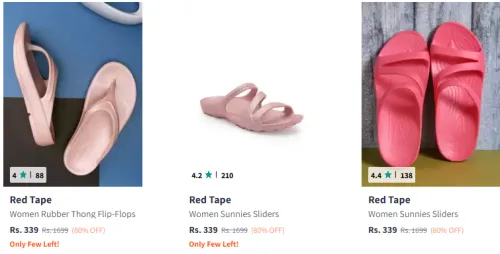 Image of Red Tape Women Pink Rubber Thong Flip-Flops Starting Price @ ₹339