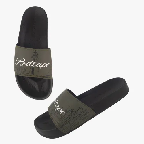 Image of RED TAPE Women Slides (Black , 8)