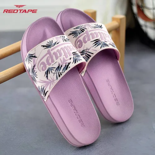 Image of RED TAPE Women Slides (Purple, White , 4)