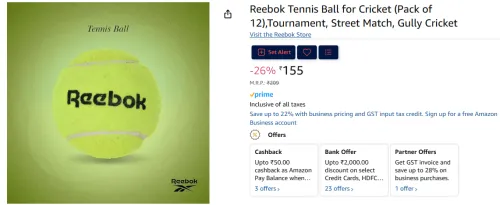 Image of Reebok Tennis Ball for Cricket (Pack of 12)
