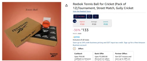 Image of Reebok Tennis Ball for Cricket (Pack of 12)