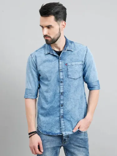 Image of Regrowth Men Regular Fit Washed Spread Collar Casual Shirt