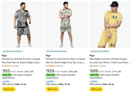 Image of Rigo Co-ord Set For Men at minimium 76% Discount