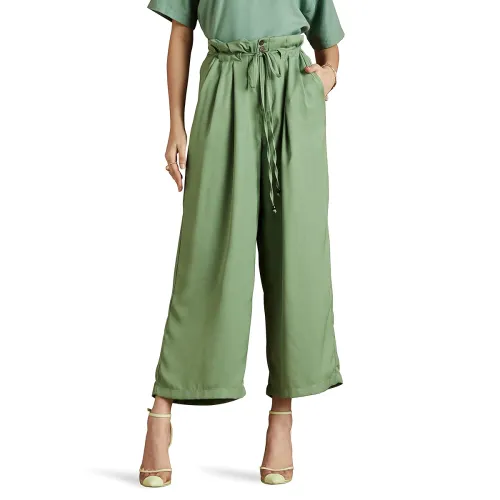Image of RIVER by Narendra Kumar Premium Designer Women's Solid Casual Pleated Pants