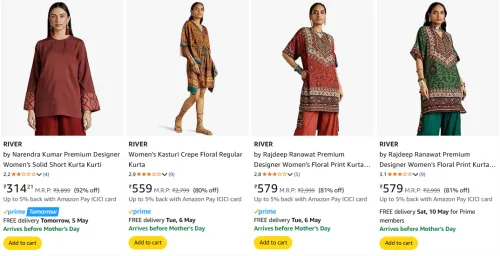 Image of RIVER Women's Kurta at minimum 80% Discount