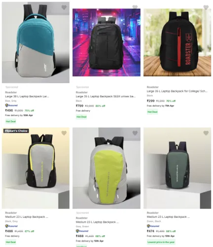 Image of Roadster Brand Backpacks @ Up to 80% Discount | Start ₹299