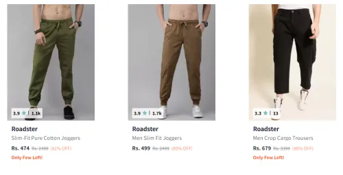 Image of Roadster Men Fashion Joggers Minimum 80% Discount