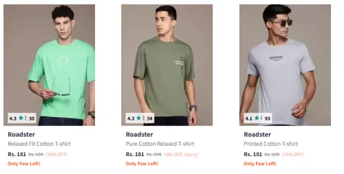 Image of Roadster Men Fashion T-shirt Minimum 70% Discount