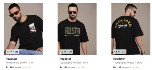 Image of Roadster Men Fashion T-shirt Starting @ ₹189