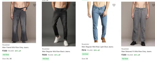 Image of Roadster Men Flared Jeans up to @ ₹85% Discount