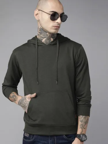 Image of Roadster Men Full Sleeve Solid Hooded Sweatshirt