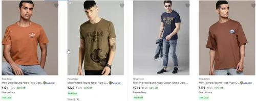 Image of Roadster Men Pure Cotton T-Shirt Up to 80-85% Discount