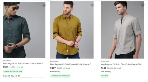 Image of Roadster Men's Casual Shirts Starting at just ₹363