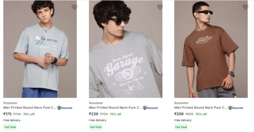 Image of Roadster Men's T-shirts at Minimum 70% Discount