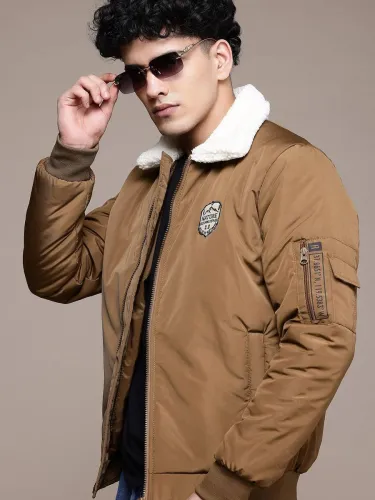 Image of Roadster Men Self Design Padded Jacket