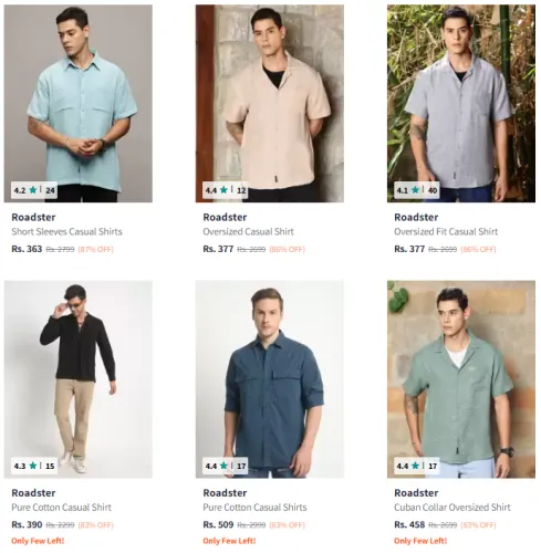 Image of Roadster Men's Casual Shirt @ Minimum 80% Discount