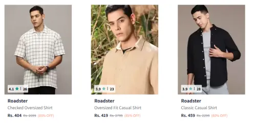 Image of Roadster Men's Shirts at minimum 80% Discount