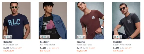 Image of Roadster Men's T-shirt at minimum 80% Discount