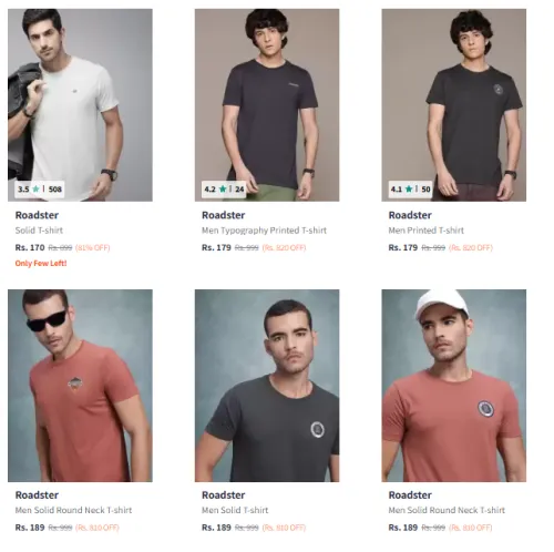 Image of Roadster Solid T-shirt Minimum 80% Discount