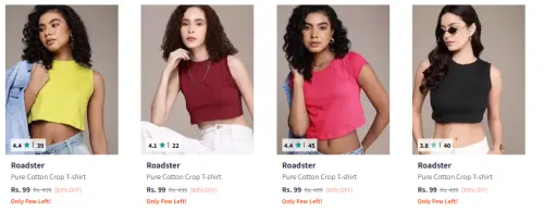 Image of Roadster The Life Co. Crop T-shirt Starting At ₹99