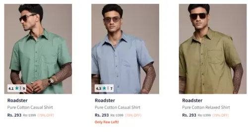 Image of Roadster The Life Co. Drop-Shoulder Relaxed Fit Pure Cotton Casual Shirt Starting Price @₹293